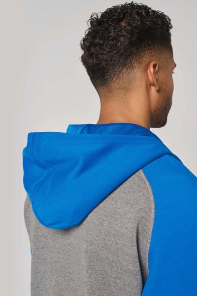 Unisex Two-Tone Zipped Hooded Fleece Jacket - Grey Heather / Sporty Navy / 2XL