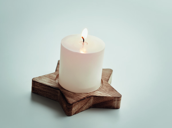Lotus candle, vanilla scent, wooden star base - Wood