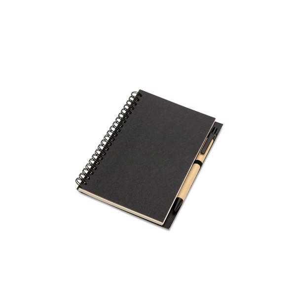 Recycled notebook and ball pen Bloquero - Black