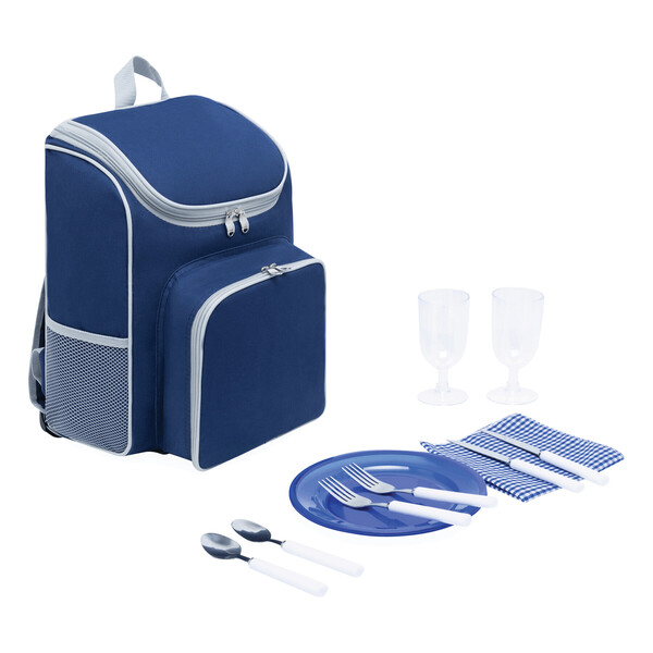 Picnic backpack for 2 persons OUTSIDE - blue / grey