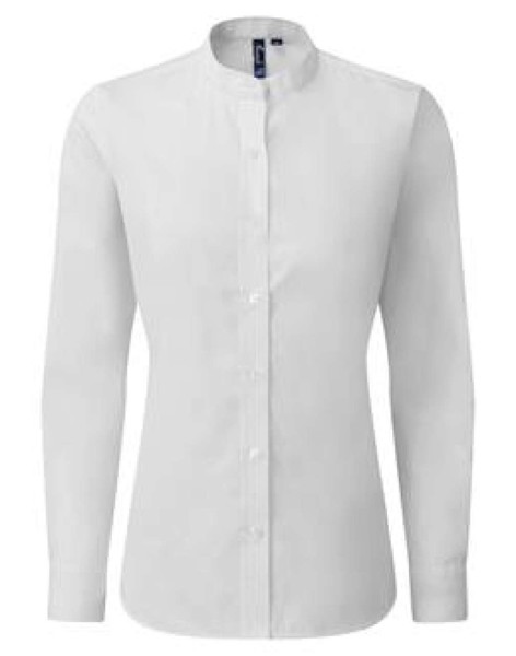 Women’S Banded Collar 'Grandad' Shirt - White / 2XL