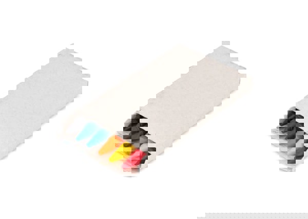6 crayons in recycled milkcarton box