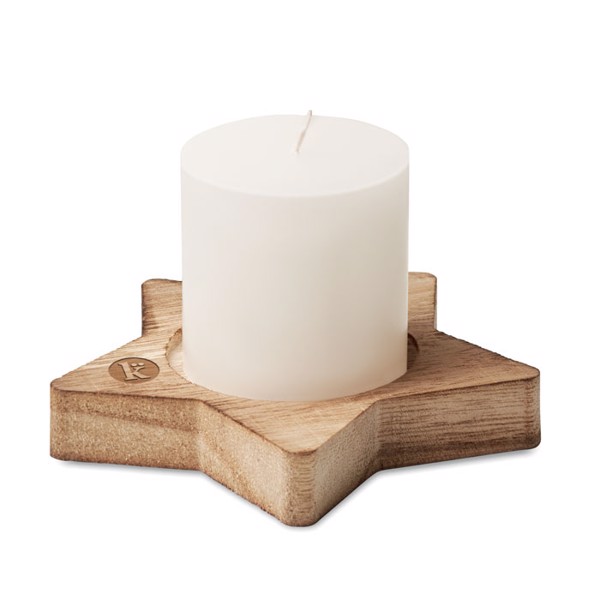 Lotus candle, vanilla scent, wooden star base - Wood