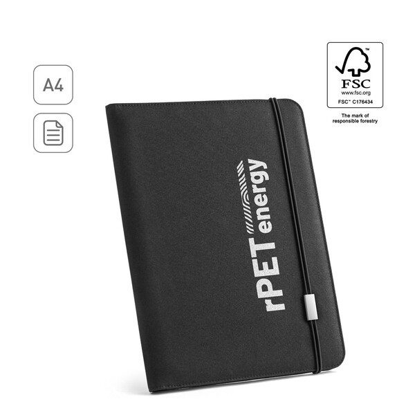 EMERGE FOLDER II. 300D recikliranog poliestera (100% rPET) A4 mapa s elastičnim zatvaranjem - Crna