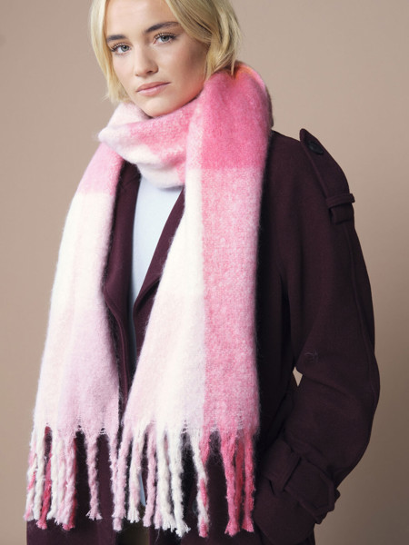 Fluffy Check Scarf - Brown Check