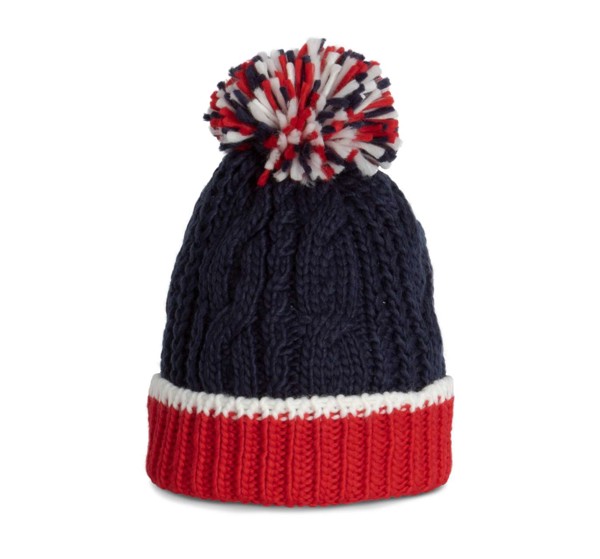 Knitted Beanie - Red / White / Navy