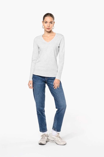 Ladies' Long-Sleeved V-Neck T-Shirt - White / L
