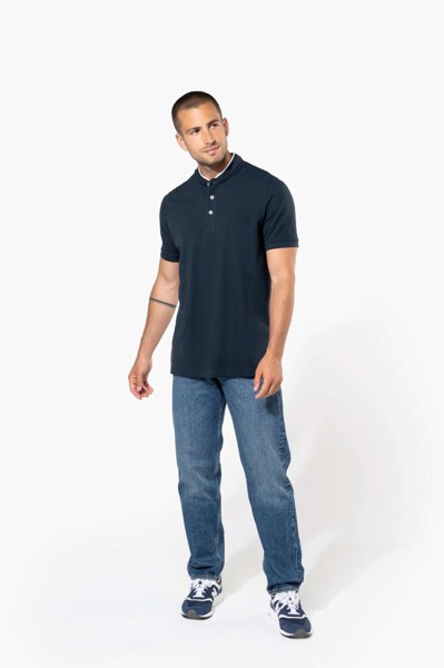 Muška polo majica kratkih rukava s mandarinskim ovratnikom - Bijela / Navy / 3XL