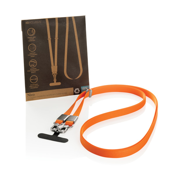 Crossbody lanyard Nivo RCS z recyklovaného PET - Oranžová