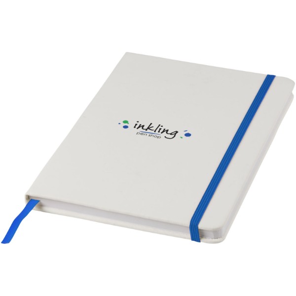Carnet de notes blanc A5 Spectrum avec élastique de couleur - Blanc / Bleu royal