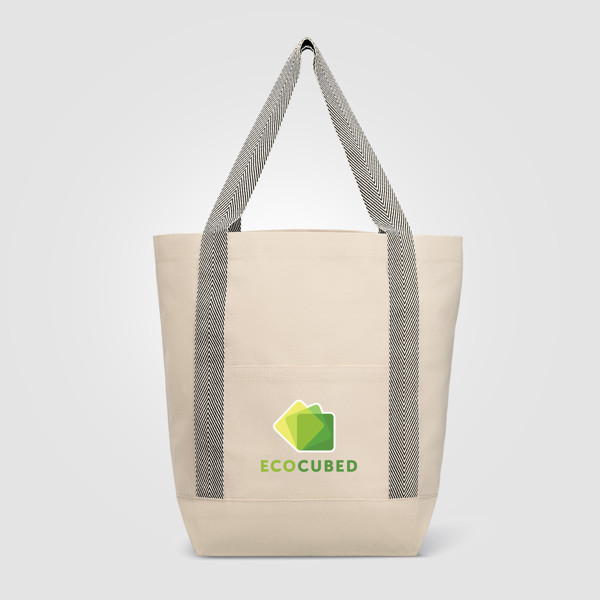 Niva 10 oz. Recycled Cotton Canvas Front Pocket Tote Bag – 12.25L - Black / Heat transfer