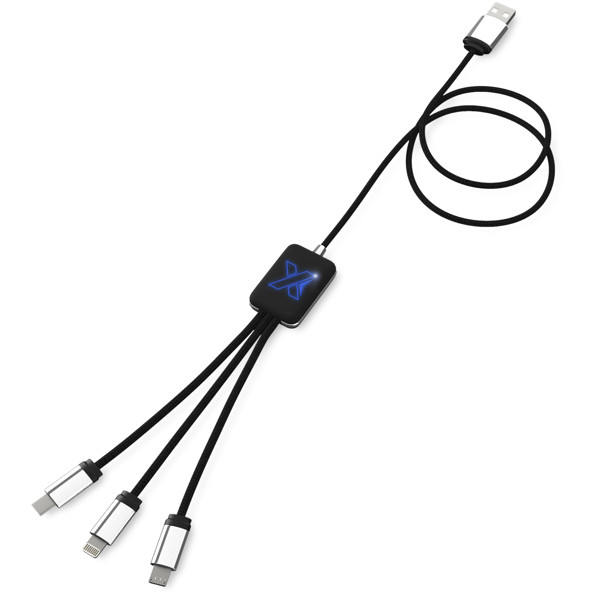 Câble 3-en-1 avec logo lumineux SCX.design C17 - Bleu / Noir