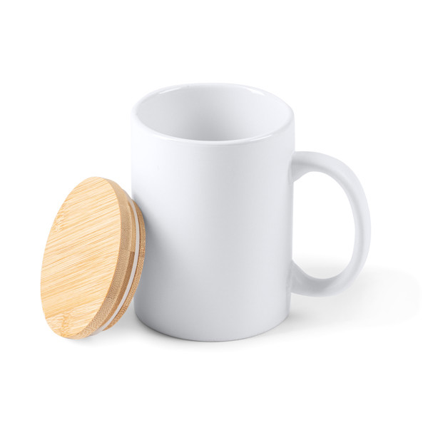 Personalised ceramic mug 370 ml with bamboo lid and matte finish