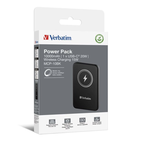 Verbatim Charge 'n' Go magnetic wireless power bank, 10000mAh