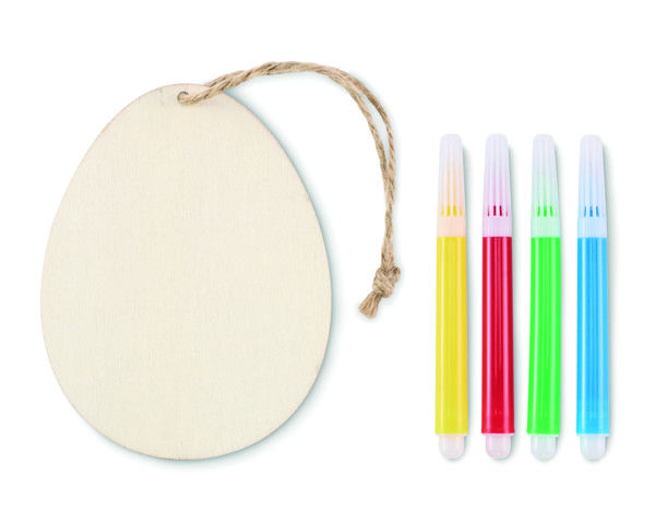 Wooden egg painting kit, 4 markers, jute cord