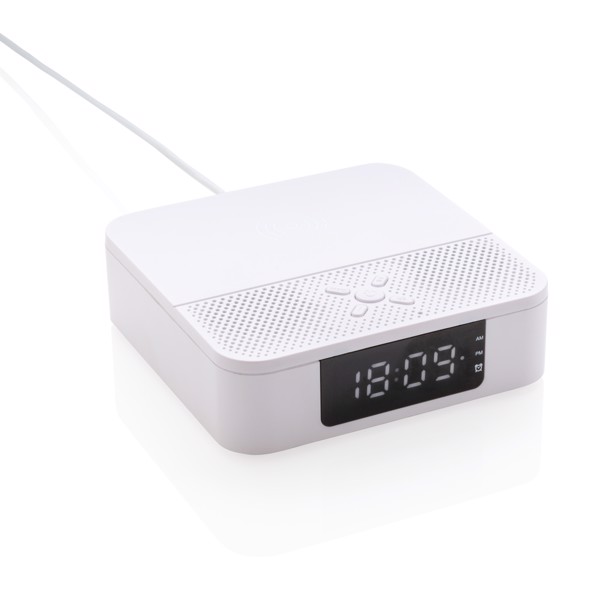 Wireless charging speaker with time display - White