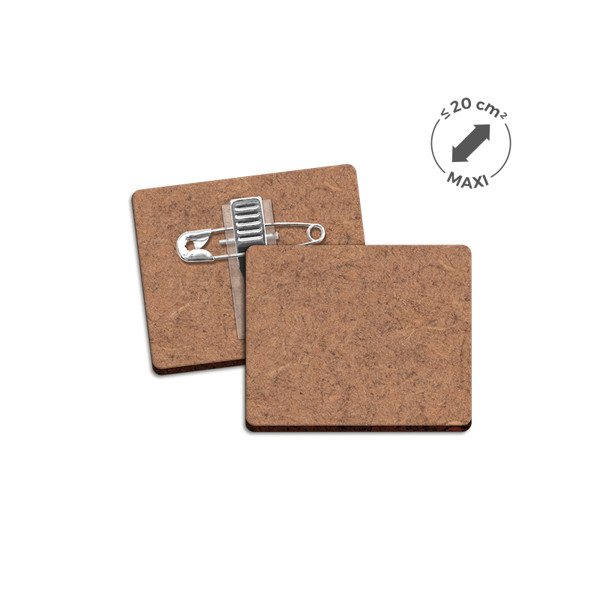 BADGE SUR-MESURE EN MDF EP 3 mm AVEC PINCE-EPINGLE MAXI 20 cm2