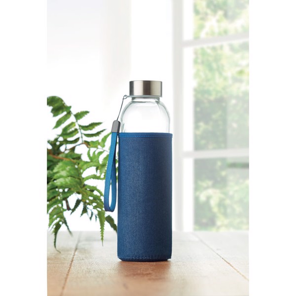 Utah Denim glass sport bottle 500 ml, neoprene pouch
