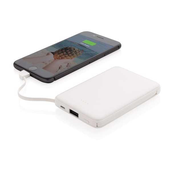 5.000 mAh Powerbank mit integriertem Kabel - Weiß