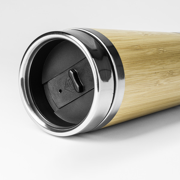 Personalised thermal mug stainless steel and bamboo 500 ml with dosing lid