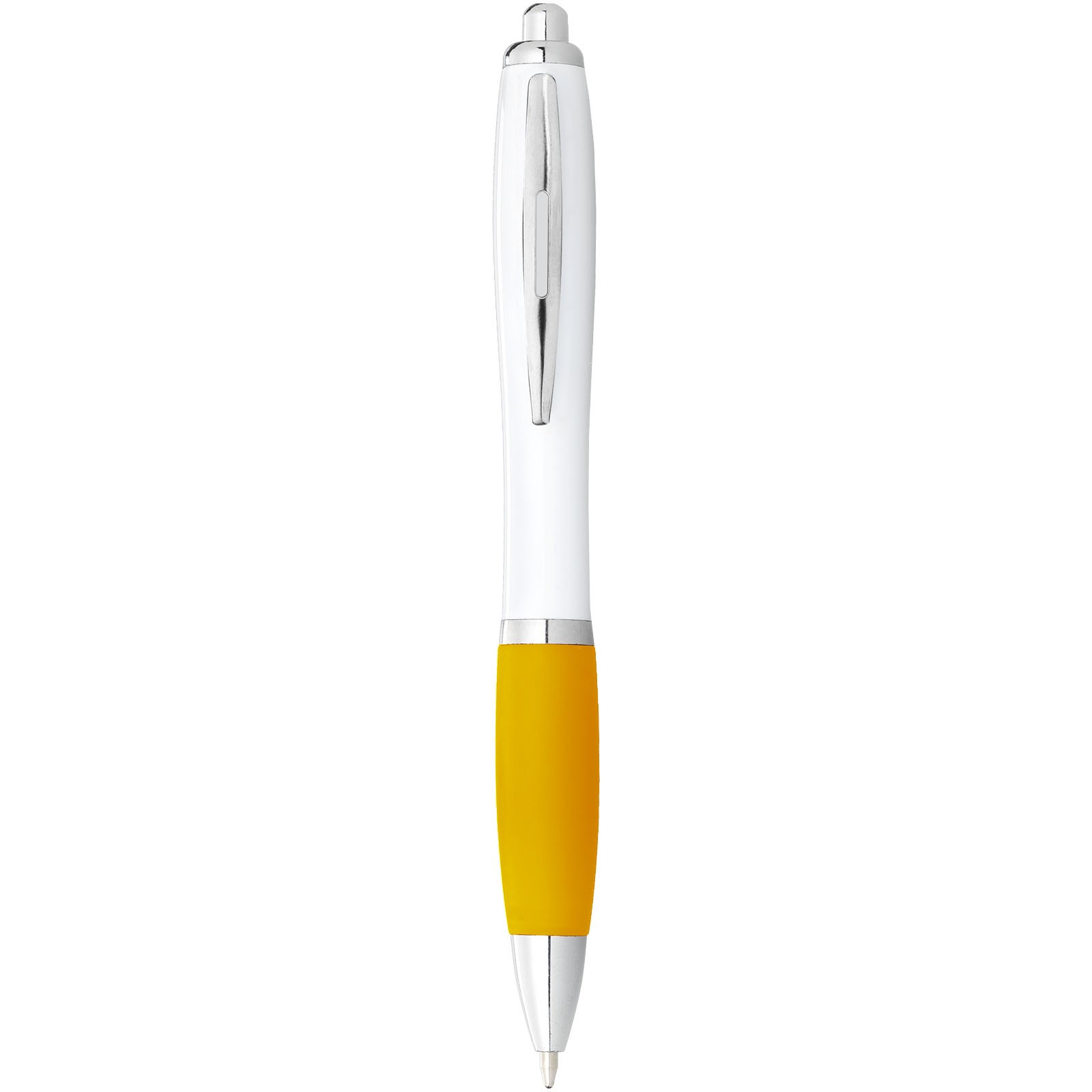 Bílé kuličkové pero Nash s barevným úchopem - Bílá / Žlutá