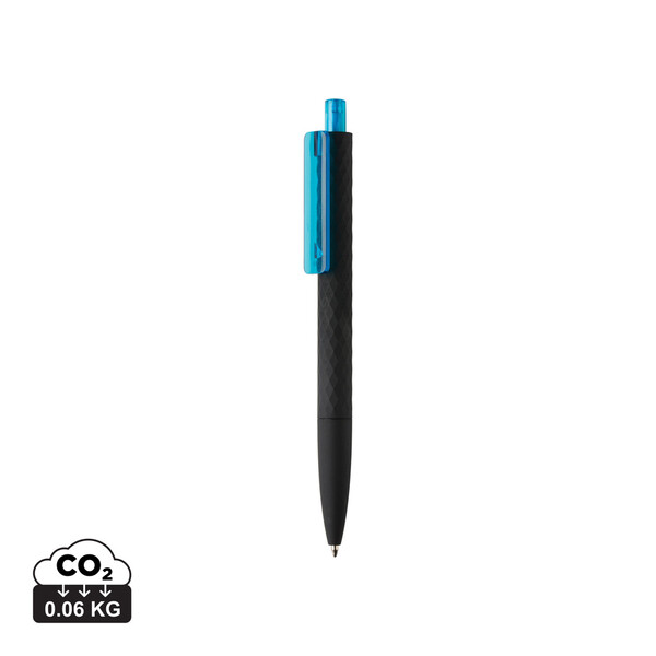 Stylo X3 finition gomme noire en ABS recyclé RCS - Bleu Clair / Noir