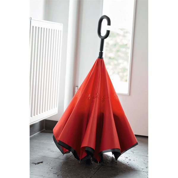 Stick umbrella, reversed close, 109 cm diameter - Black / Red