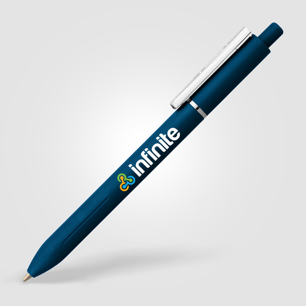 Stylo Lark en plastique recyclé avec clip anti-stress - Bleu marine / Jet d’encre 4 couleurs