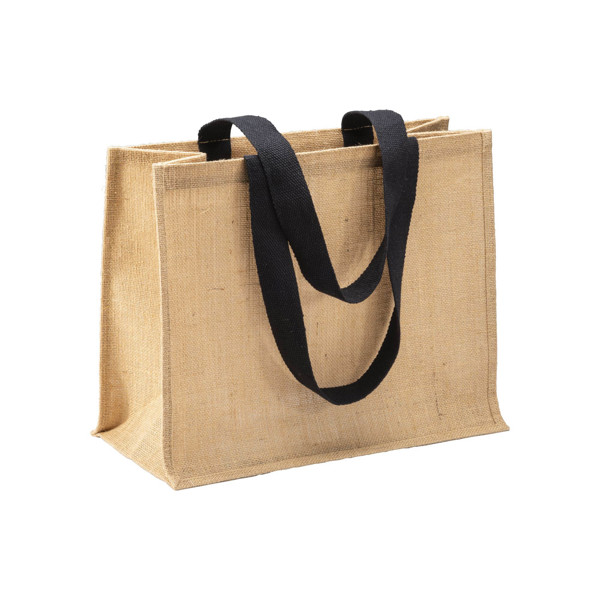 Jute Shopping Bag, Long Handles And Gusset - Black