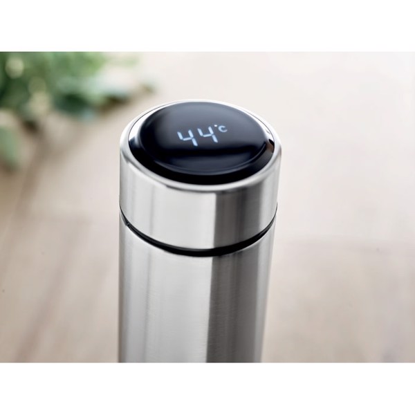 Pole insulated bottle,450 ml,LED thermometer - Matt Silver