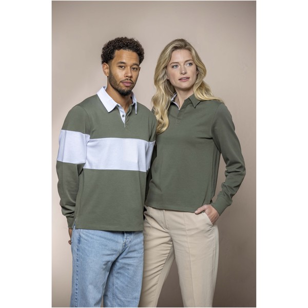 Polo estilo rugby unissexo "Clyde" organico - Preto liso / XS
