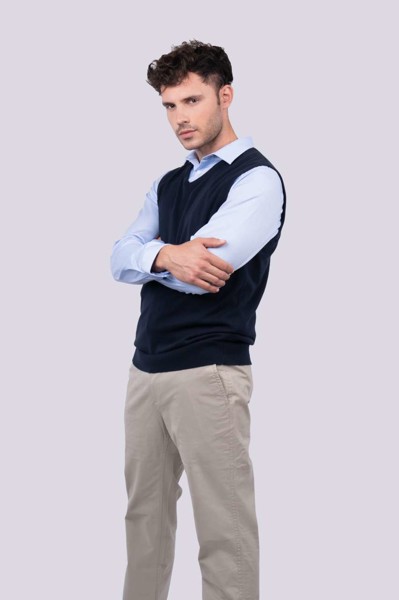 Men’S V-Neck Sleeveless Pullover Fine Gauge Cotton - Black / S