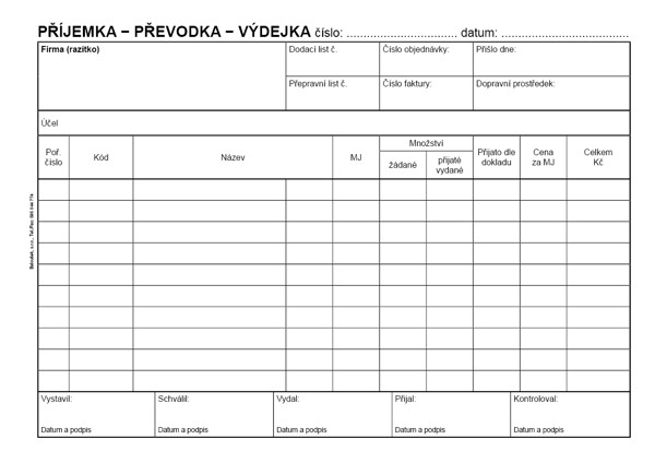 Příjemka - Převodka - Výdejka A5
