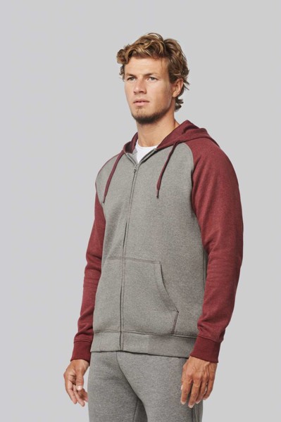 Unisex Two-Tone Zipped Hooded Fleece Jacket - Grey Heather / Sporty Navy / 2XL