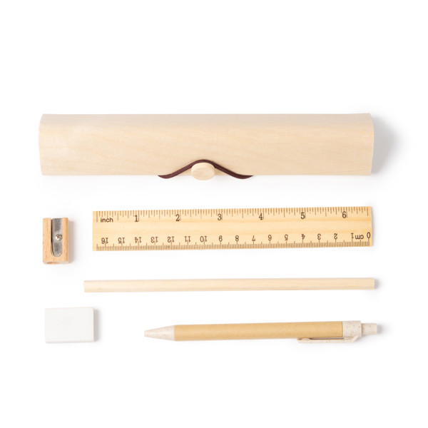 Personalised natural wood writing set with case 5 pieces