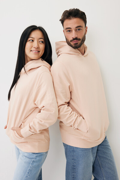 Mikina s kapucí a bočními kapsami IQONIQ Yengo z rec. bavlny - Peach Perfect / 2XS