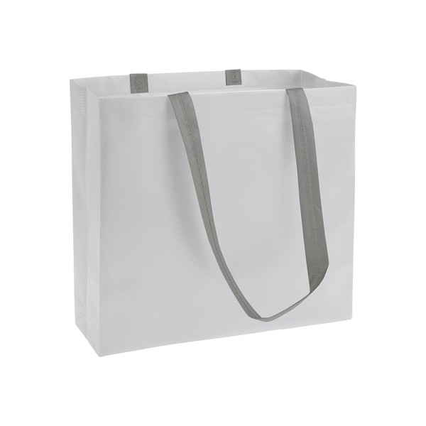 Laminated Non-Woven Fabric Shopping Bag With Gusset And Long Handles - White / Grey