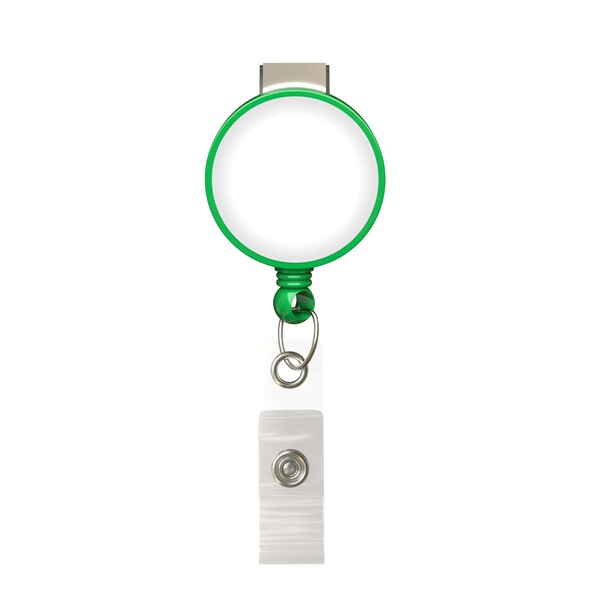 Retractable badge reel in round shape with ⌀2.8cm logo - Classic Green