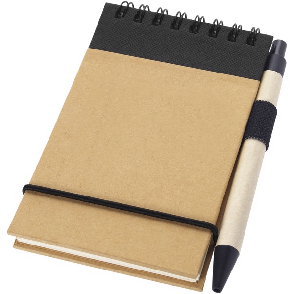 Caderno de bloco de notas A7 em papel reciclado e com caneta "Zuse" - Natural / Preto Liso