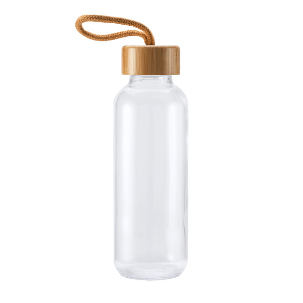 Personalised glass water bottle 450 ml with bamboo anti-leak lid