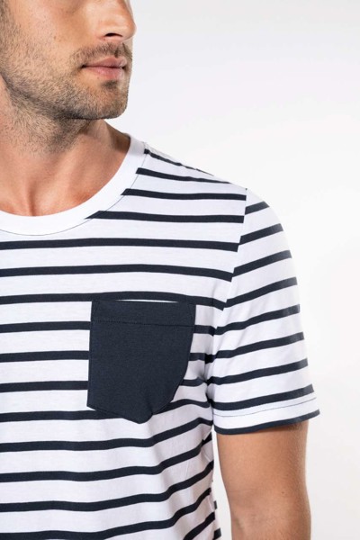 Striped Short Sleeve Sailor T-Shirt With Pocket - Striped White / Red / S
