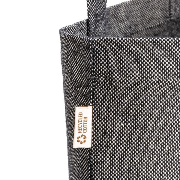 Recycled Cotton Shopper Bag 300 G/M2 With Melange Effect. Long Handles - Black