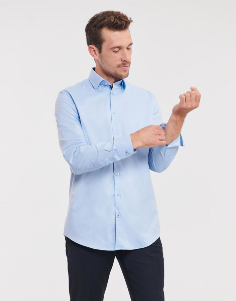 Tailored Contrast Herringbone ShirtLS - White / Silver / Convoy Grey / L