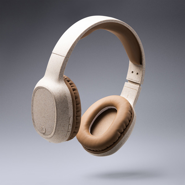 Auriculares inalámbricos personalizados de fibra de trigo con Bluetooth y radio FM