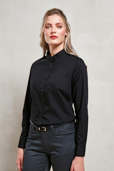 Women’S Banded Collar 'Grandad' Shirt - White / 2XL