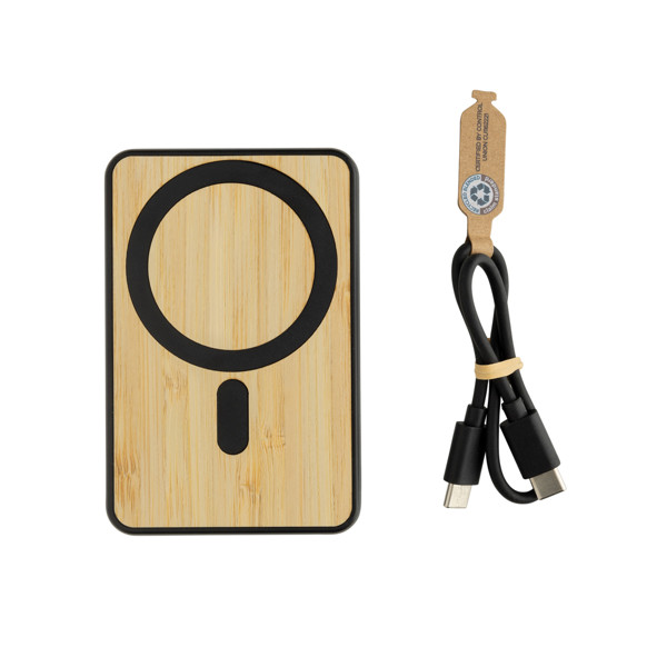 Magnetická powerbanka Zen 5000mAh 5W z RCS plastu a bambusu - Čierna