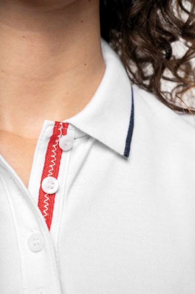 Ženska polo majica kratkih rukava od pletenog pikea - Bijela / Navy / M