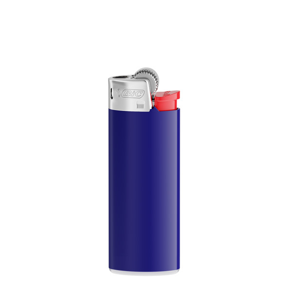 Briquet BIC® J25 - Corps bleu foncé - base blanche - poussoir rouge - capot chromé