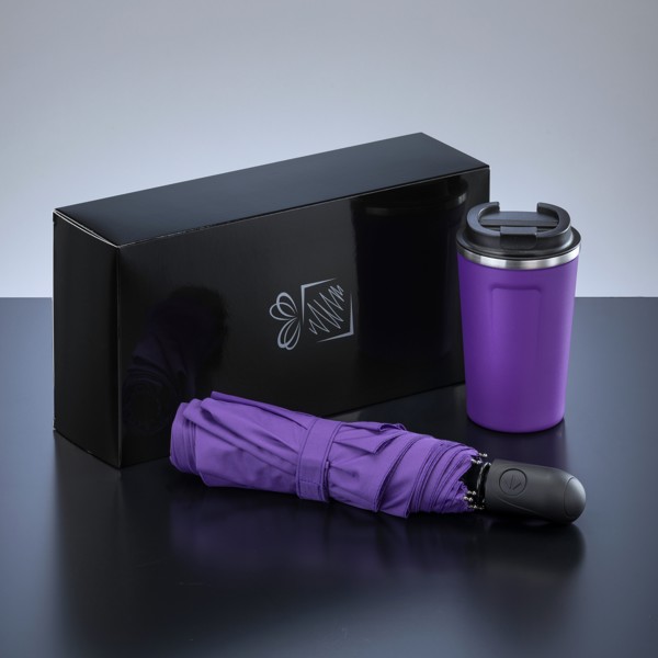 Coffret De Voyageurs: Mug À Café Nordic, 350 ml & Parapluie Automatique Cambridge - Violet