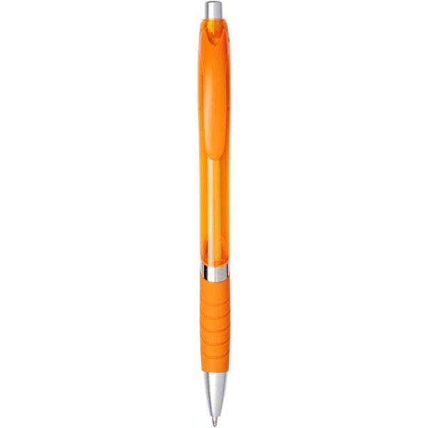Průsvitné kuličkové pero Turbo s pryžovým úchopem - 0ranžová